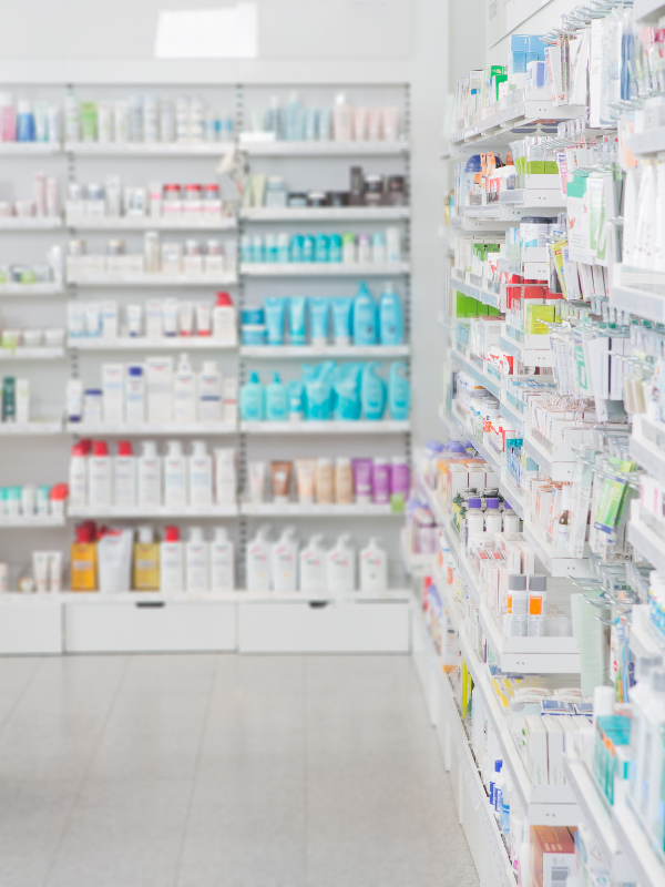 displaying a variety of medicines and products